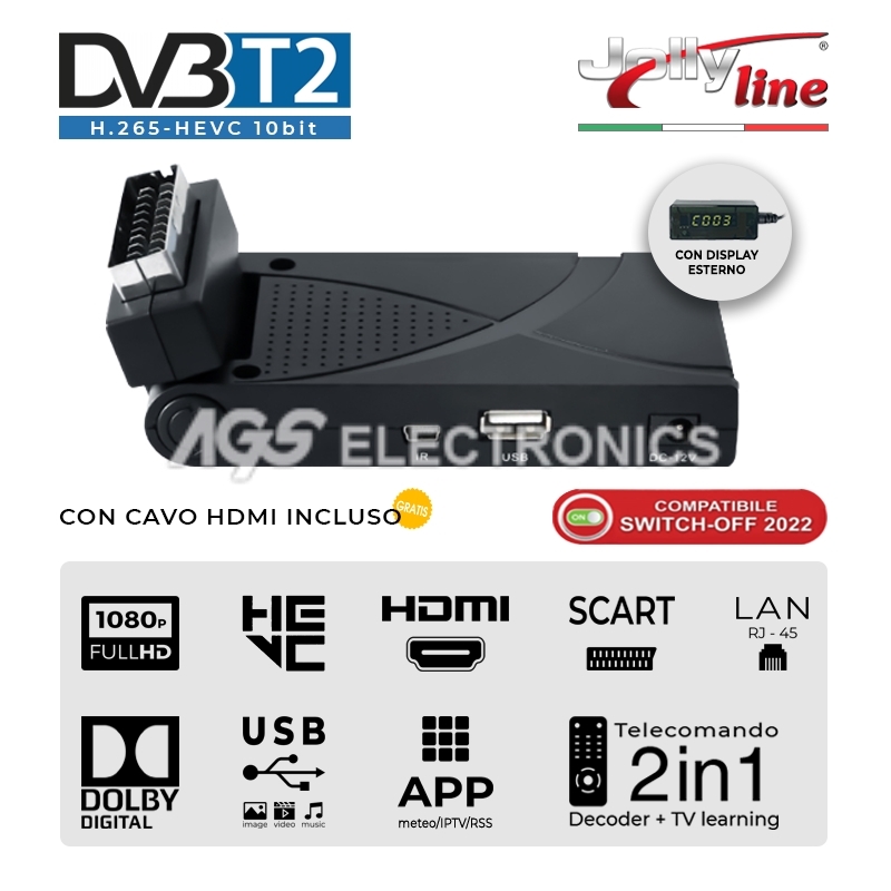 Decodificador TDT Terrestre, DVB T2 H.265 Hevc Main 10 bit Receiver TV  SCART HDMI Full HD 1080p recibe Todos los Canales gratuitos, admite  Multimedia PVR USB WiFi [2in1 Universal Remote] : 